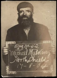 Michael Mulvaney, arresterad för fylleri och tiggeri, North Shields, Storbritannien, 1904